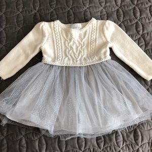 Knit sweater with gray tulle dress